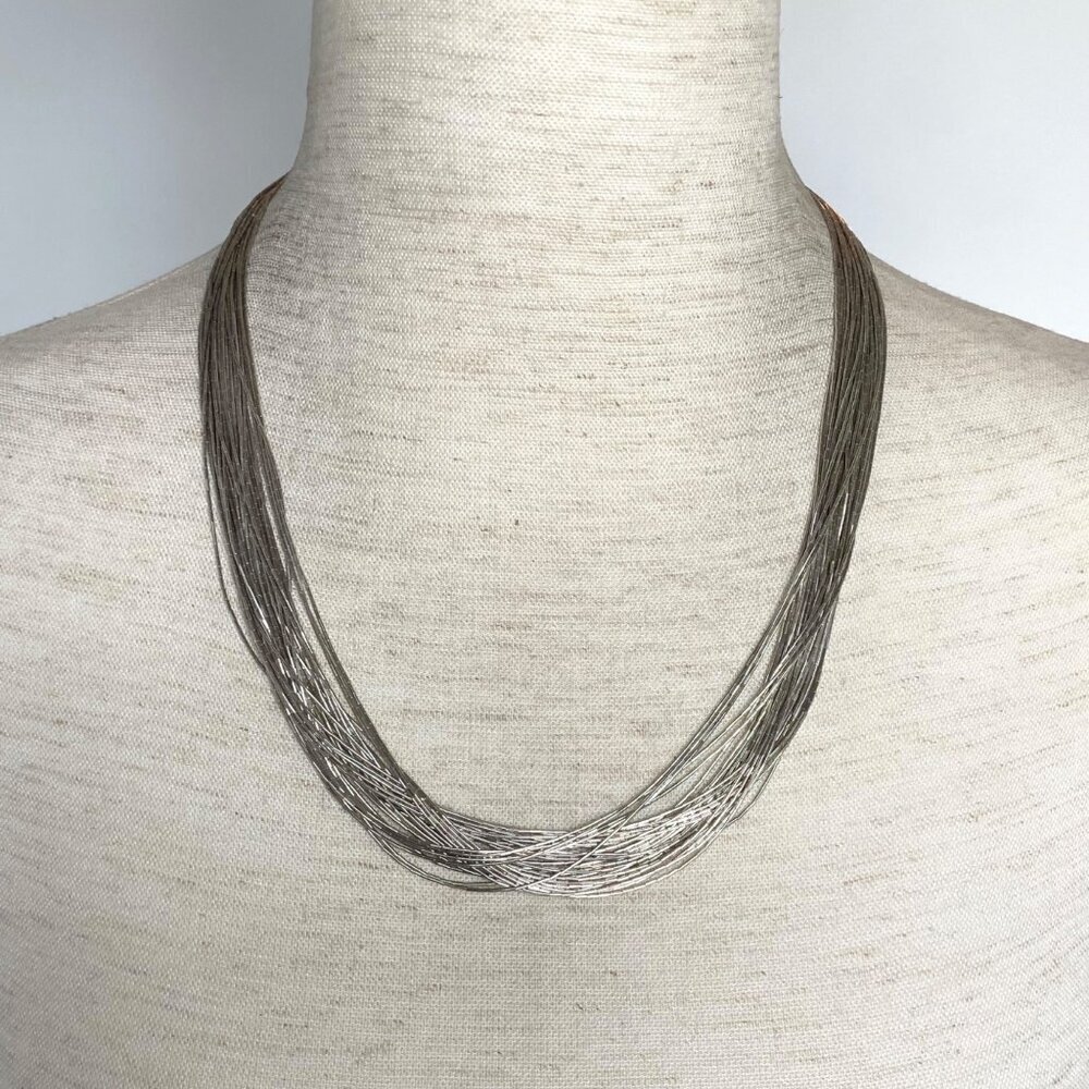 VTG Sterling Silver 925 Beaded Liquid Silver Multi Strand Layered Necklace 20.5"